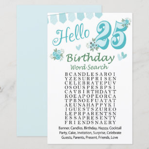 Papier 25 e Anniversaire Mot de recherche Jeu