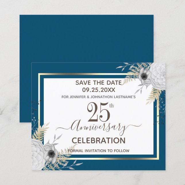 Papier 25e anniversaire du Mariage Floral Enregistrer la  (Devant / Derrière)