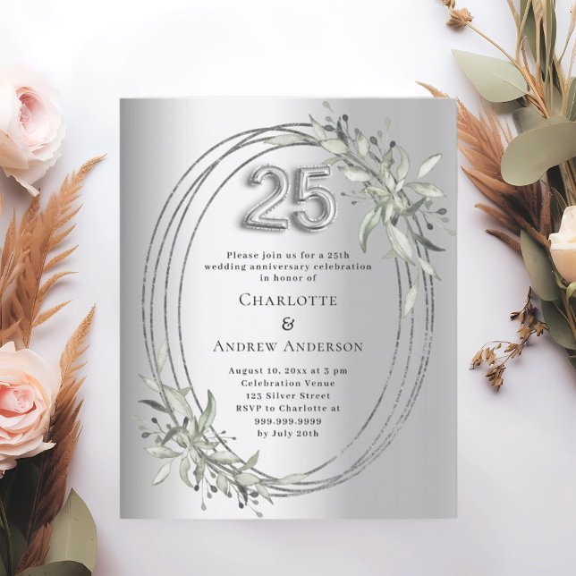 Papier 25e anniversaire du mariage invitation argent (Créateur téléchargé)