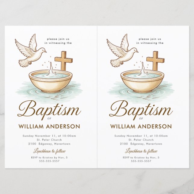 Papier 2 Budget Blue Floral Cross Baptism Invitation (Devant)
