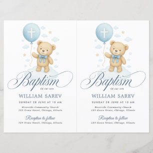 Papier 2 Budget Blue Floral Cross Baptism Invitation