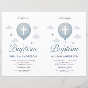Papier 2 Budget Blue Floral Cross Baptism Invitation