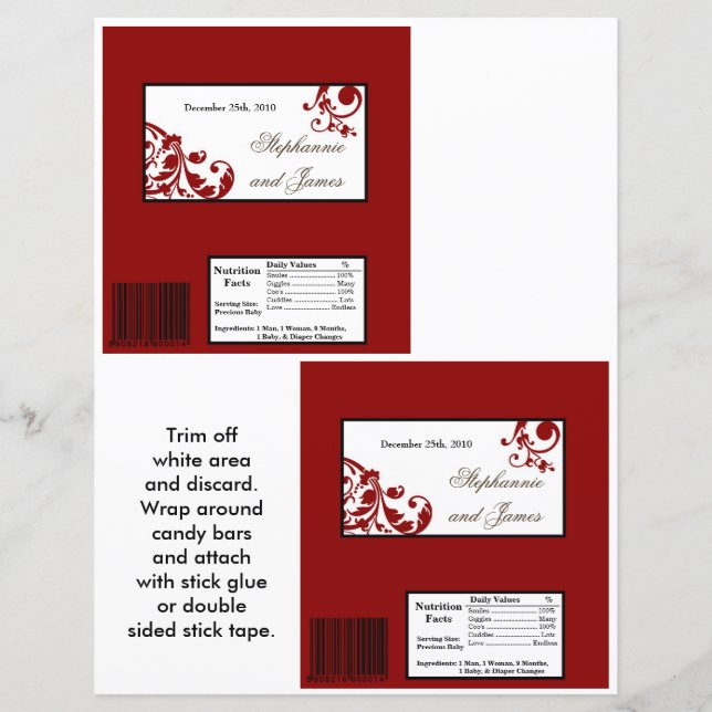 Papier 2 Hérshey's Grand Bar Wrapper Red Floral Filigree (Devant)