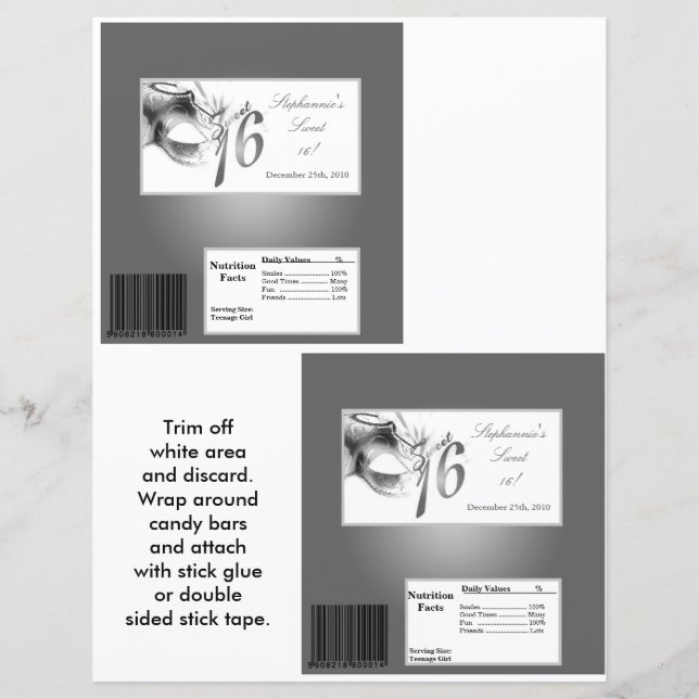 Papier 2 Hérshey's Grand Bar Wrapper Sweet 16 Silver (Devant)