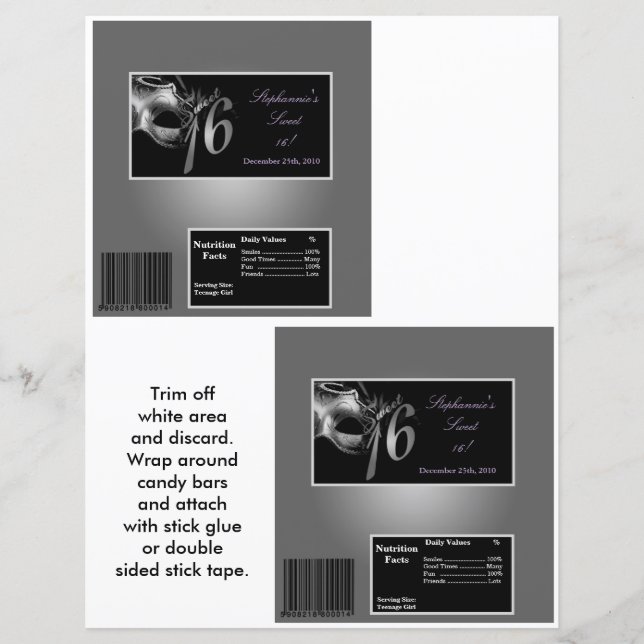 Papier 2 Hérshey's Grand Bar Wrapper Sweet 16 Silver (Devant)