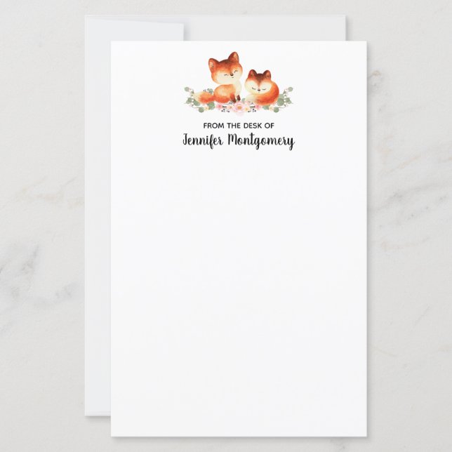 Papier 2 mignons Petits Renards Rouges Aquarelle Design (Devant)