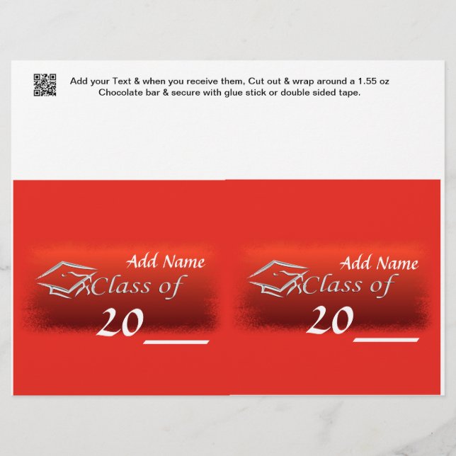 Papier 2 RED Graduation Favoriser Candy Barre personnalis (Devant)