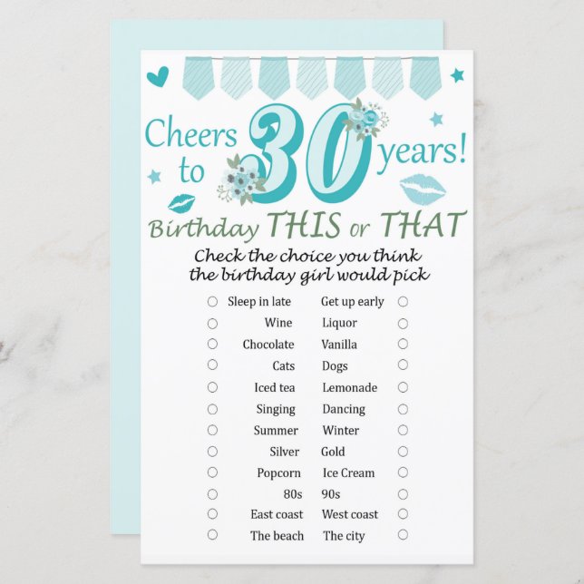 Papier 30 anniversaire de ce jeu ou de ce jeu (Devant / Derrière)