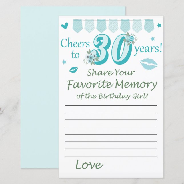 Papier 30 e anniversaire Mémoire préférée de l'anniversai (Devant / Derrière)
