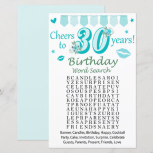 Papier 30 e Anniversaire Mot de recherche Jeu