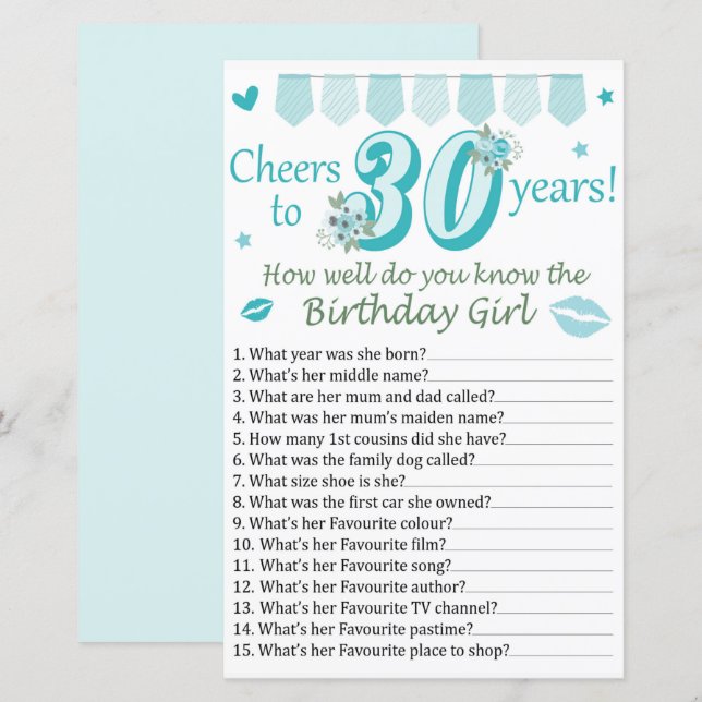 Papier 30 e Tu connais bien la fille d'anniversaire (Devant / Derrière)