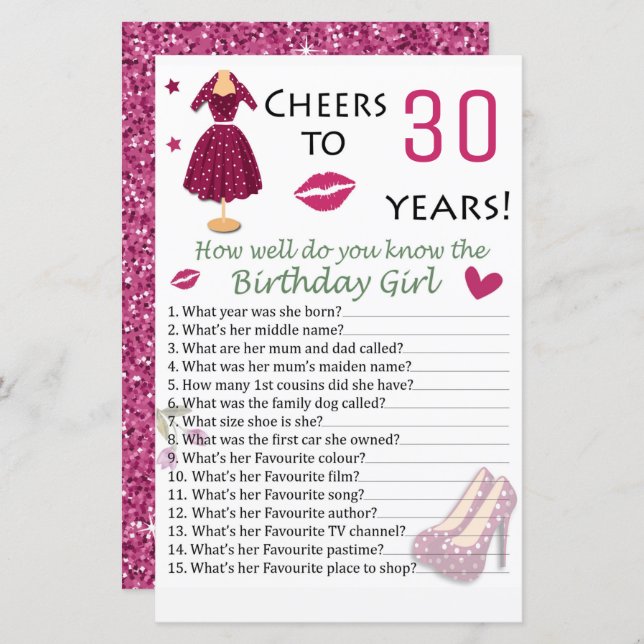 Papier 30e anniversaire Comment connaissez-vous bien l'an (Devant / Derrière)