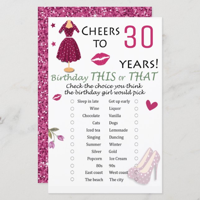 Papier 30e anniversaire de ce jeu ou de ce jeu (Devant / Derrière)