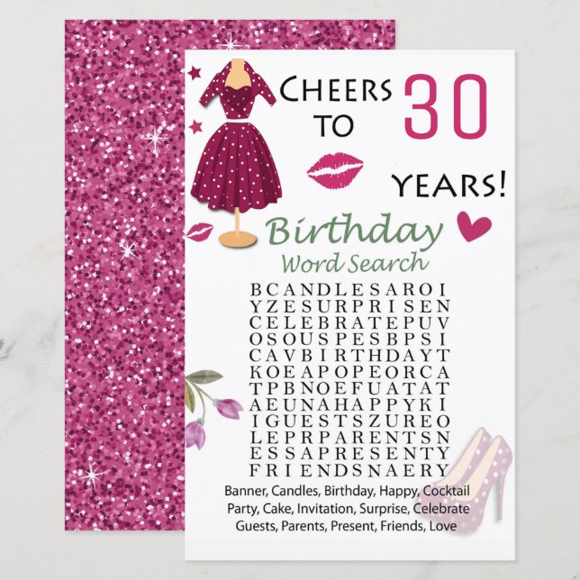 Papier 30e anniversaire Mot de recherche Jeu (Devant / Derrière)