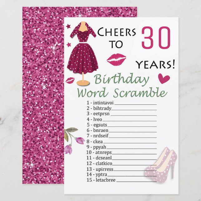 Papier 30e Anniversaire Mot Scramble Jeu (Devant / Derrière)