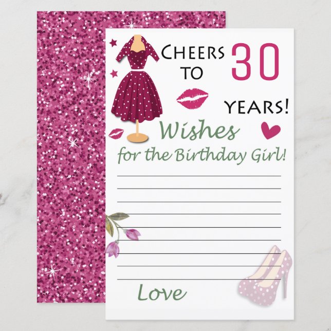 Papier 30e anniversaire Voeux pour la fille d'anniversair (Devant / Derrière)