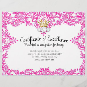 Papier 311 Certificat de couronnement en dentelle rose