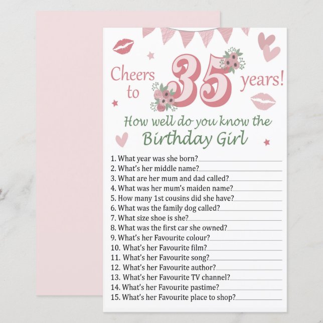 Papier 35 e Tu connais bien la fille d'anniversaire (Devant / Derrière)