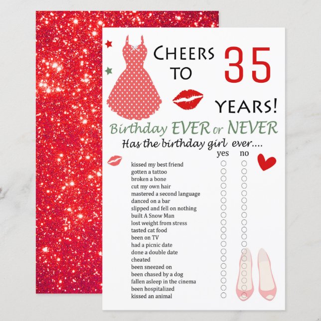 Papier 35e anniversaire Jeu jamais ou jamais (Devant / Derrière)