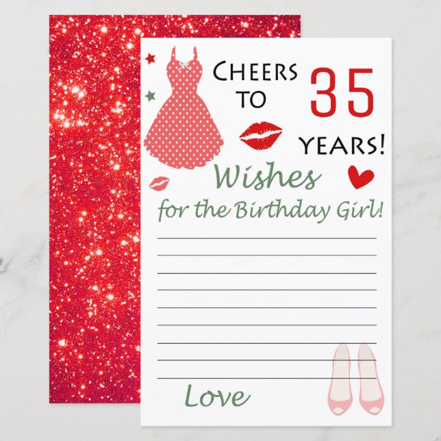Papier 35e anniversaire Voeux pour la fille d'anniversair (Devant / Derrière)