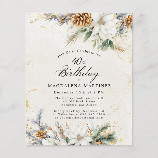 Papier 40e anniversaire Hiver White Floral Invitation (Devant)