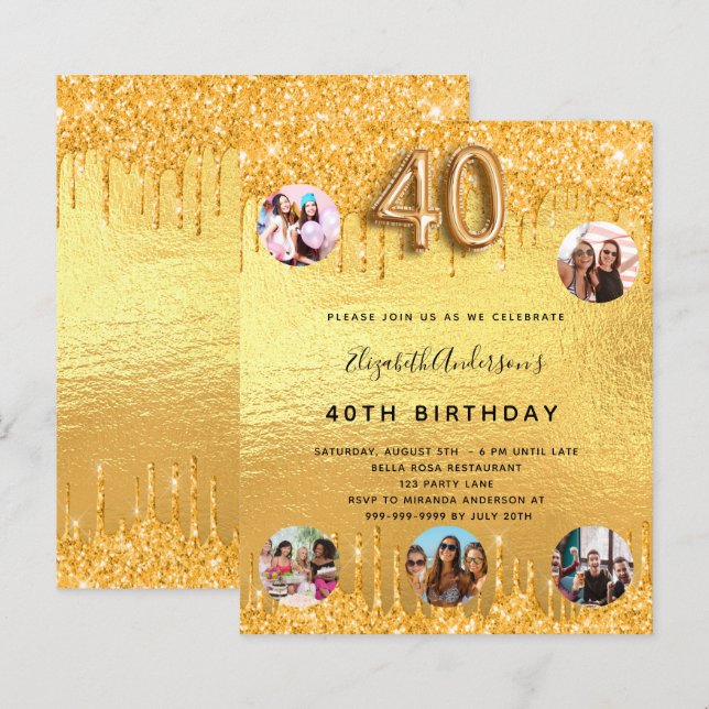 Papier 40e anniversaire parties scintillant d'or gouttes  (Devant / Derrière)