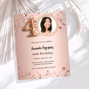 Papier 40e anniversaire rose or photo étoiles invitation