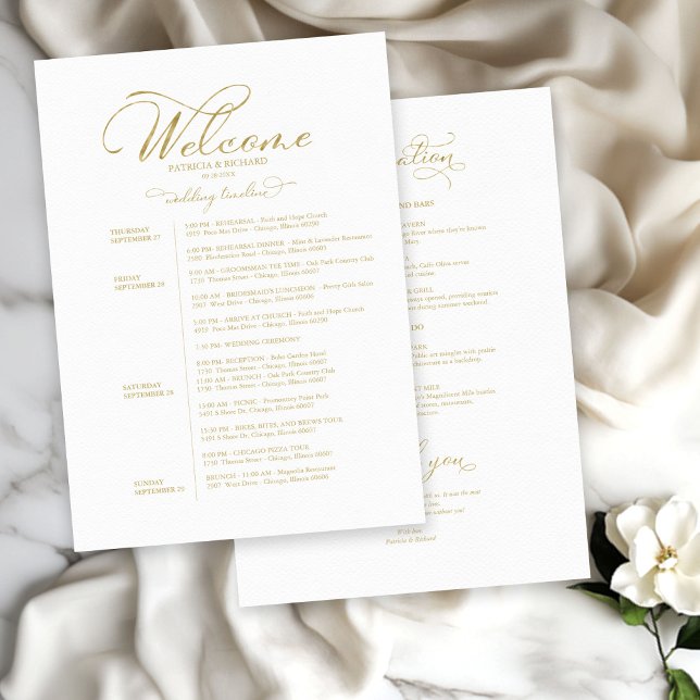 Papier 4 Jours Mariage Week-end Itinéraire Élégant Script (Créateur téléchargé)