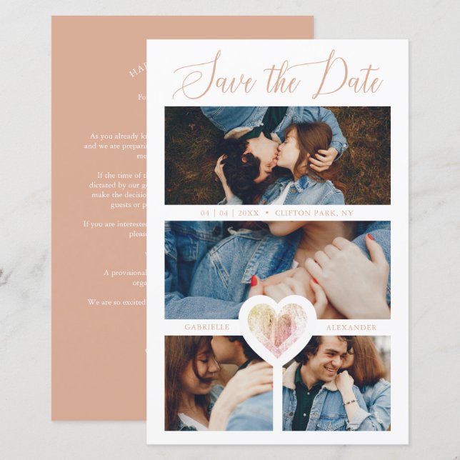Papier 4 Photos Pink Heart Engaged Couple Session (Devant / Derrière)