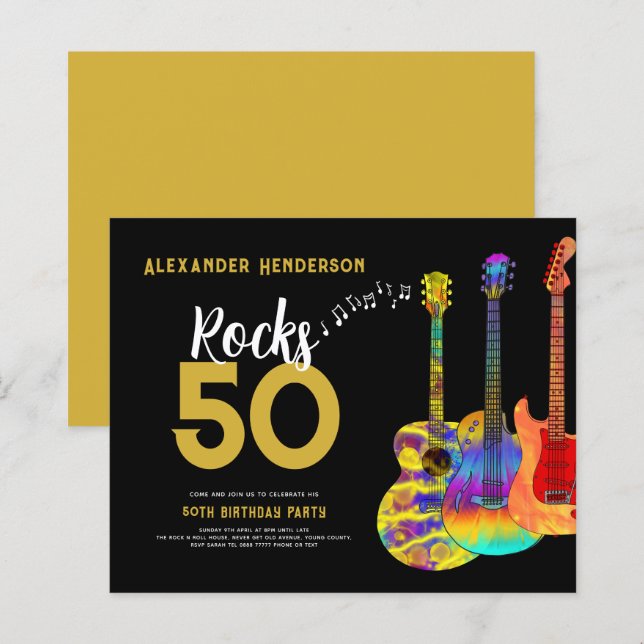 Papier 50e Anniversaire Fête Musique Guitares Rocks 50 (Devant / Derrière)