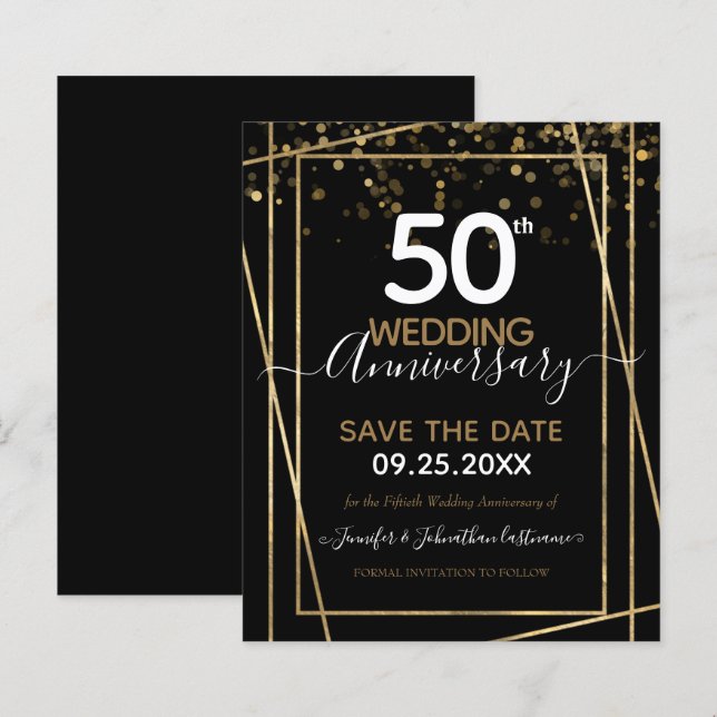 Papier 50e anniversaire Gold Border Enregistrer la date B (Devant / Derrière)