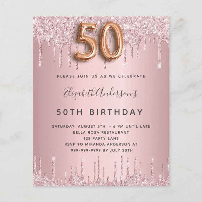 Papier 50e anniversaire rose poussiéreux rose gouttes inv (Devant)
