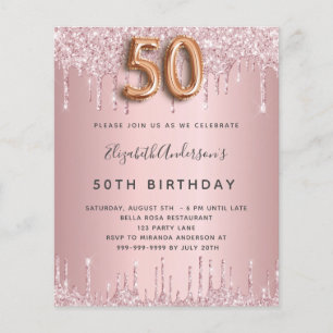 Papier 50e anniversaire rose poussiéreux rose gouttes inv