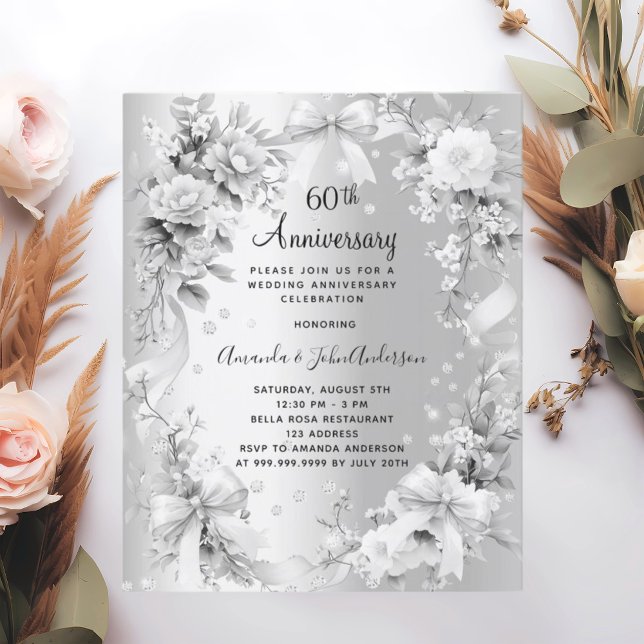 Papier 60e anniversaire de mariage invitation florale arg (Créateur téléchargé)