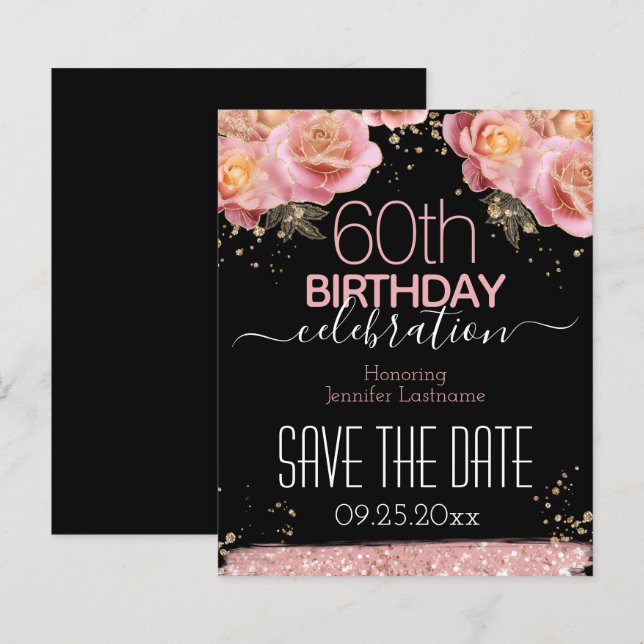 Papier 60e anniversaire Enregistrer la date Budget floral (Devant / Derrière)