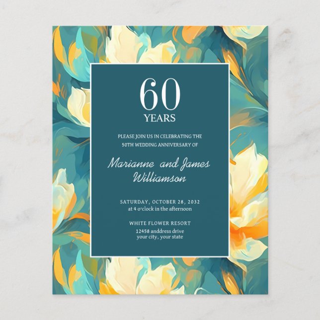 Papier 60e Anniversaire Orange Turquoise Painted Flower (Devant)
