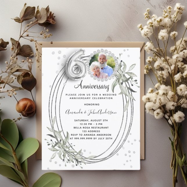 Papier 60ème mariage invitation en diamant photo en argen (Créateur téléchargé)