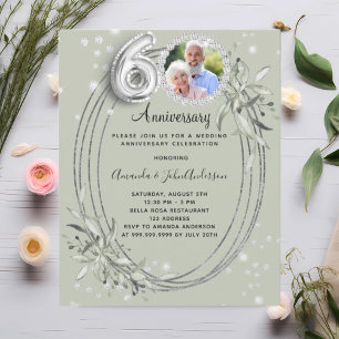 Papier 60ème mariage photo diamants sauge invitation vert