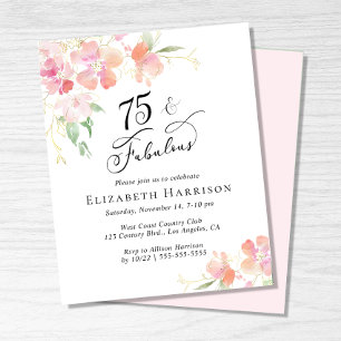 Papier 75e anniversaire fête rose florale Invitation
