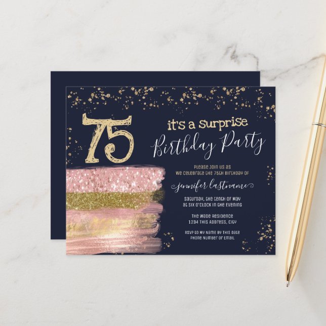 Papier 75e anniversaire Parties scintillant gâteau budget (Devant/Arrière en situation)