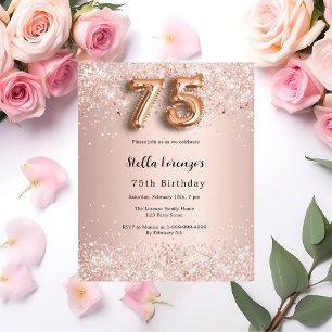 Papier 75e anniversaire rose invitation confetti rose or