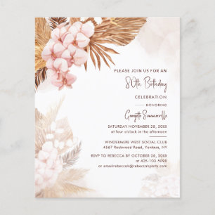 Papier 80e anniversaire de fête Pampas Grass Floral Invit