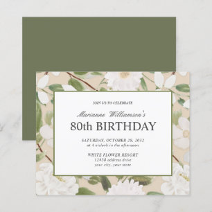 Papier 80e anniversaire Feminine White Flowers Ivory
