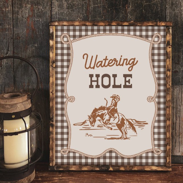 Papier 8x10 Brown Gingham Cowboy Watering Hole Sign (Créateur téléchargé)