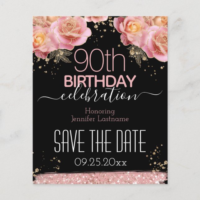 Papier 90e anniversaire Enregistrer la date Budget floral (Devant)