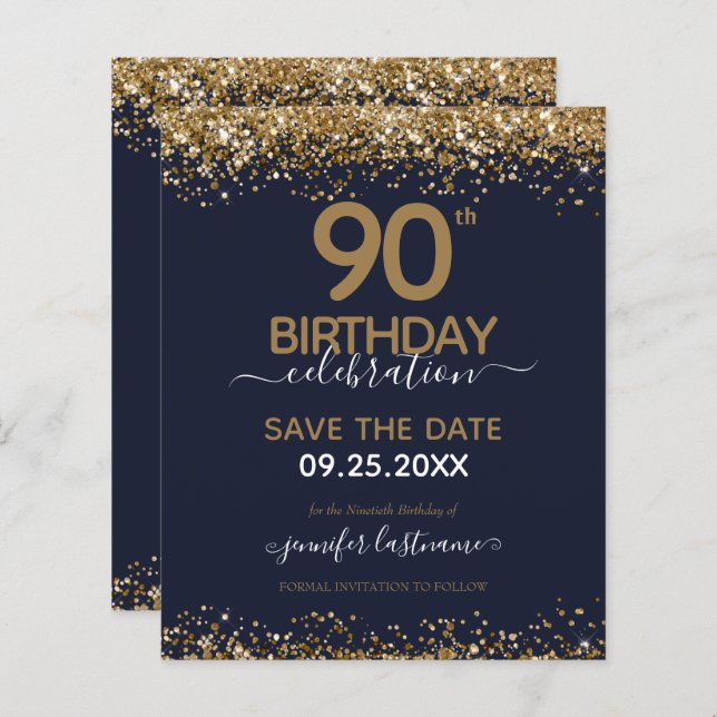 Papier 90e anniversaire Enregistrer la date Invitation bu (Devant / Derrière)