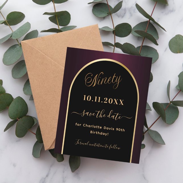 Papier 90e anniversaire noir bordeaux enregistrer la cart (Créateur téléchargé)