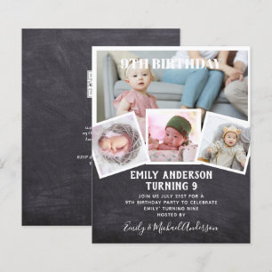 Papier 9E Anniversaire Photo Collage Invitation Garçon fi