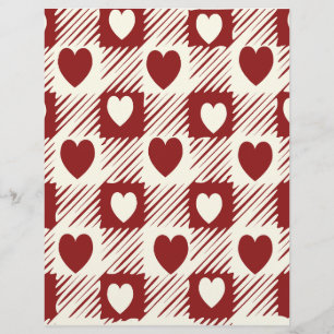 Papier à carreaux crème et rouge avec coeurs