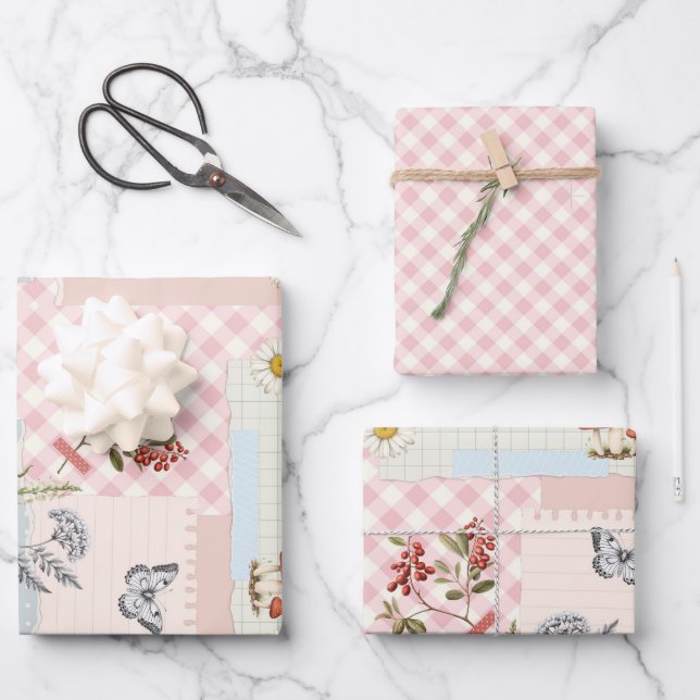 Papier À damiers rose chic avec Acc floral (Recto)